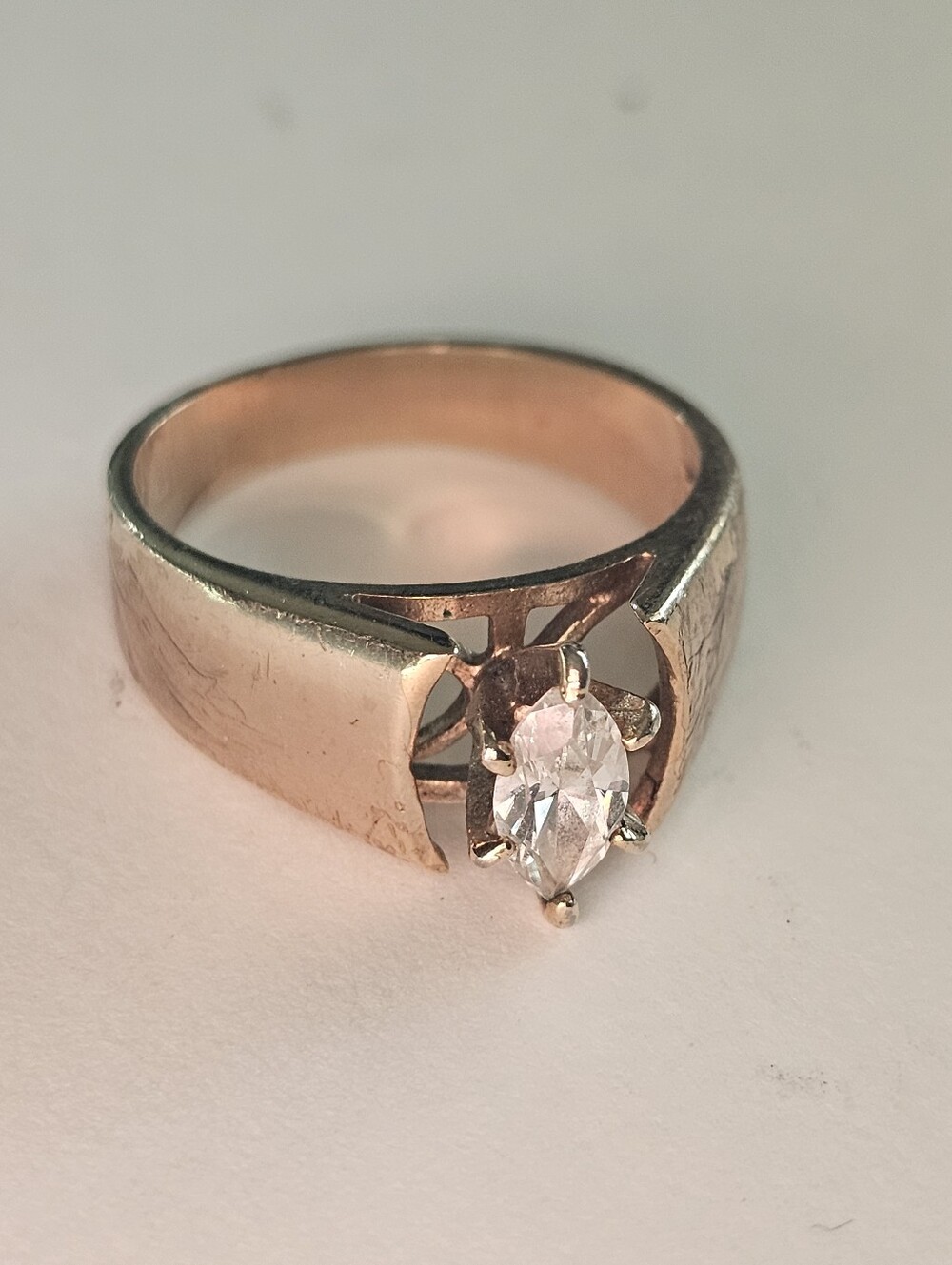 1970 Marquise Solitaire Brutalist Bypass Ring